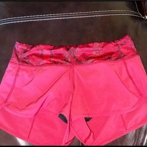 Red snakeskin lulu running shorts